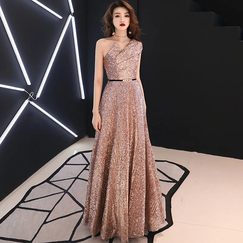 

Long Evening Dress Sequin Host Shows Female Fashion Banquet Elegant Black Party Prom Dress Female Gala Vestidos Largos De Fiesta