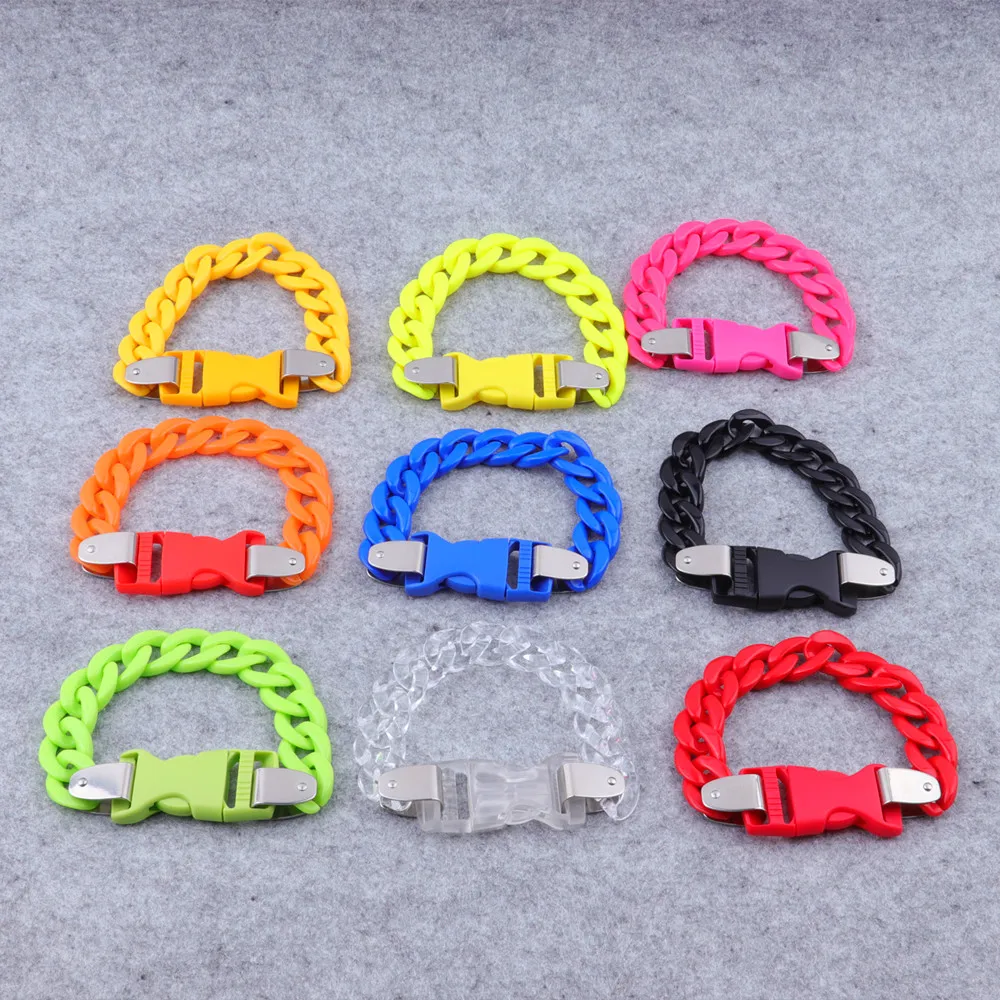 New Punk Acrylic Link Chain Buckle Bracelets Bangle Men Women Colorful Cuban Chains Charm Bracelet Fashion Party Jewelry Gift