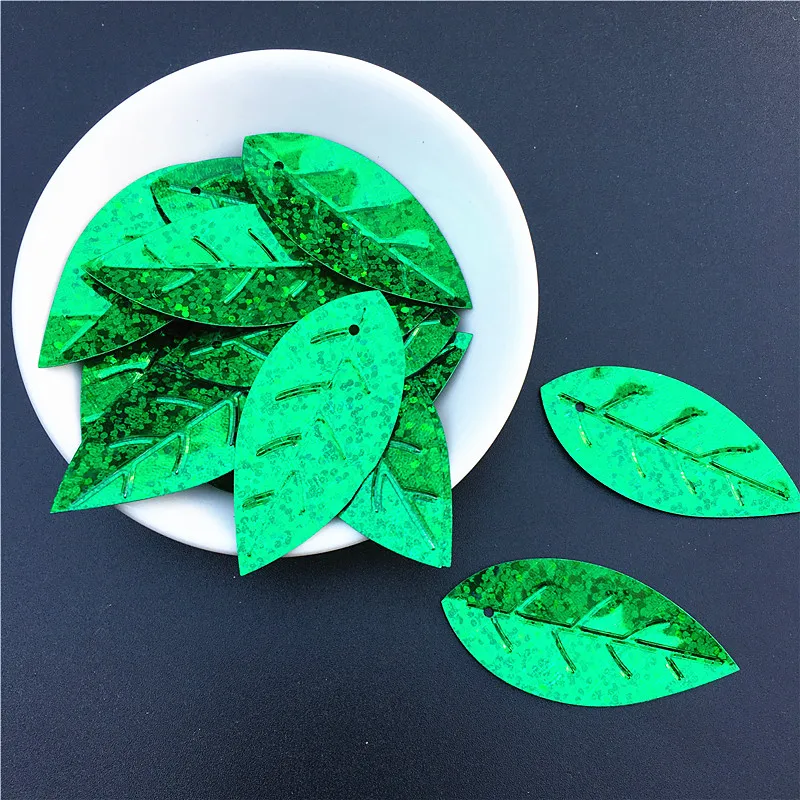 50Pcs/Bag 20*45mm Large Leaf Shape Sequins With 1 hole &PVC Paillettes DIY Wedding Sewing Cloth Garments Lentejuelas Accessories