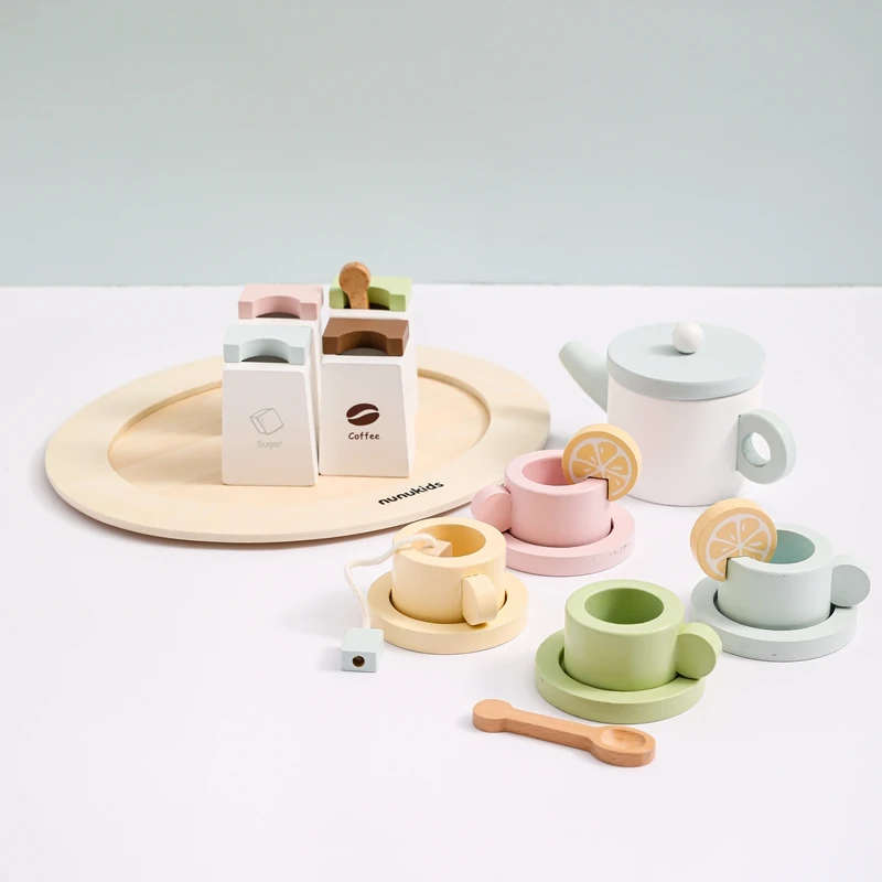 Wooden Montessori Baby Macarons Color Play House Toys Motor Skills Learning Waldorf Educational Toys Wooden Tea Set