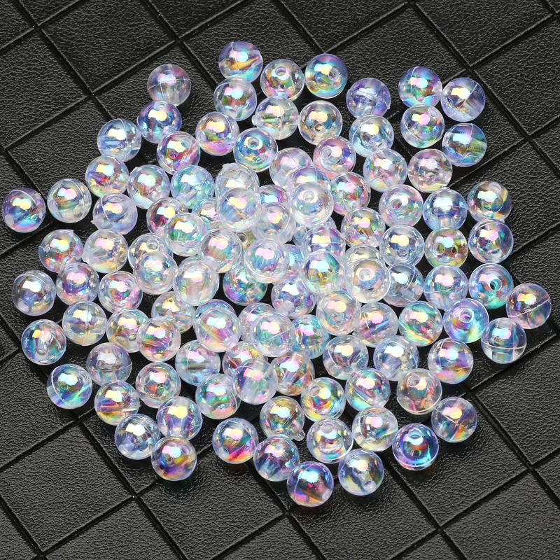30-200Pcs Transparent AB Acrylic Round Beads Smooth Loose Spacer Beads For Jewelry Making Diy Bracelet Necklace Accessories