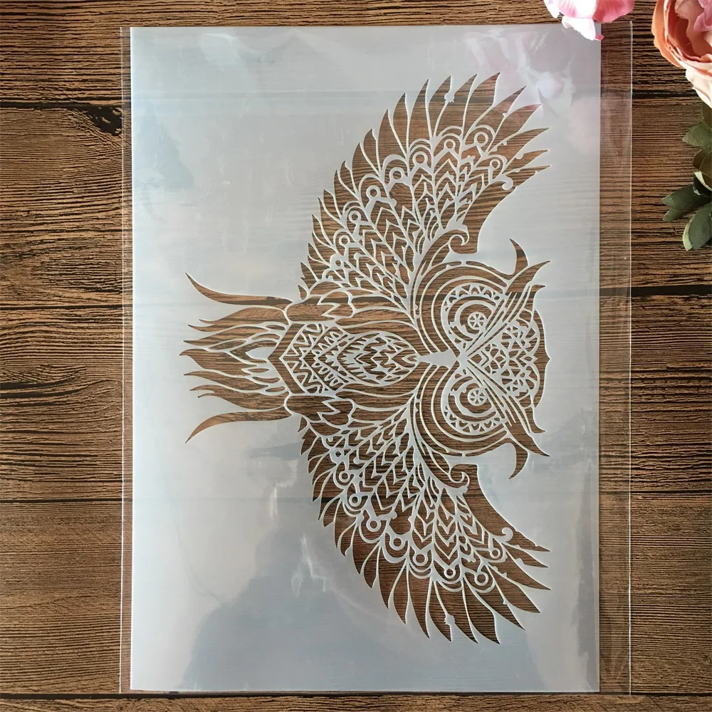 4Pcs A4 29*21cm Mandala Owl Wolf Scorpion DIY Layering Stencils Painting Scrapbook Coloring Embossing Album Decorative Template