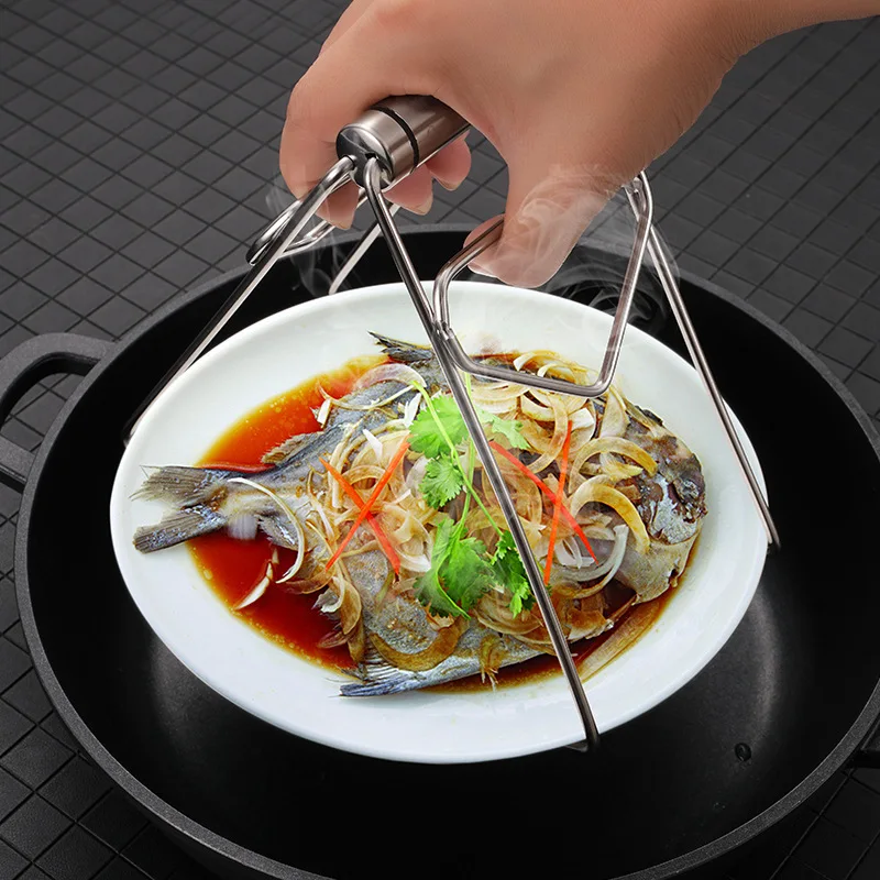 

Foldable Hot Bowl Pot Clamp Stainless Steel Dish Plate Anti-Scalding Clip Tong Steaming Rack Gripper Kitchen Cooking Utensils