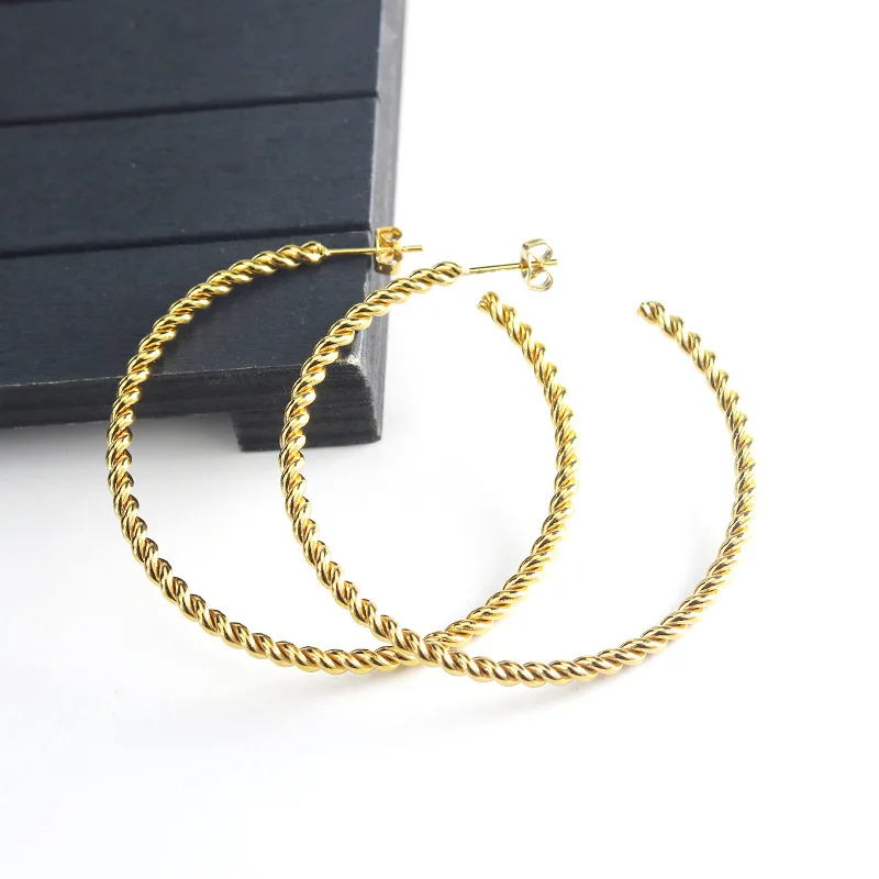 Extra oversize twist hoop earring for women stainless steel entwine half circle hoop earring free shipping minimalist gold color