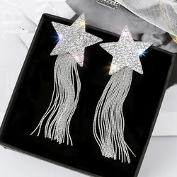 FYUAN Fashion Pentagram Rhinestone Drop Earrings for Women Long Tassel Crystal Dangle Earrings Jewelry Gifts