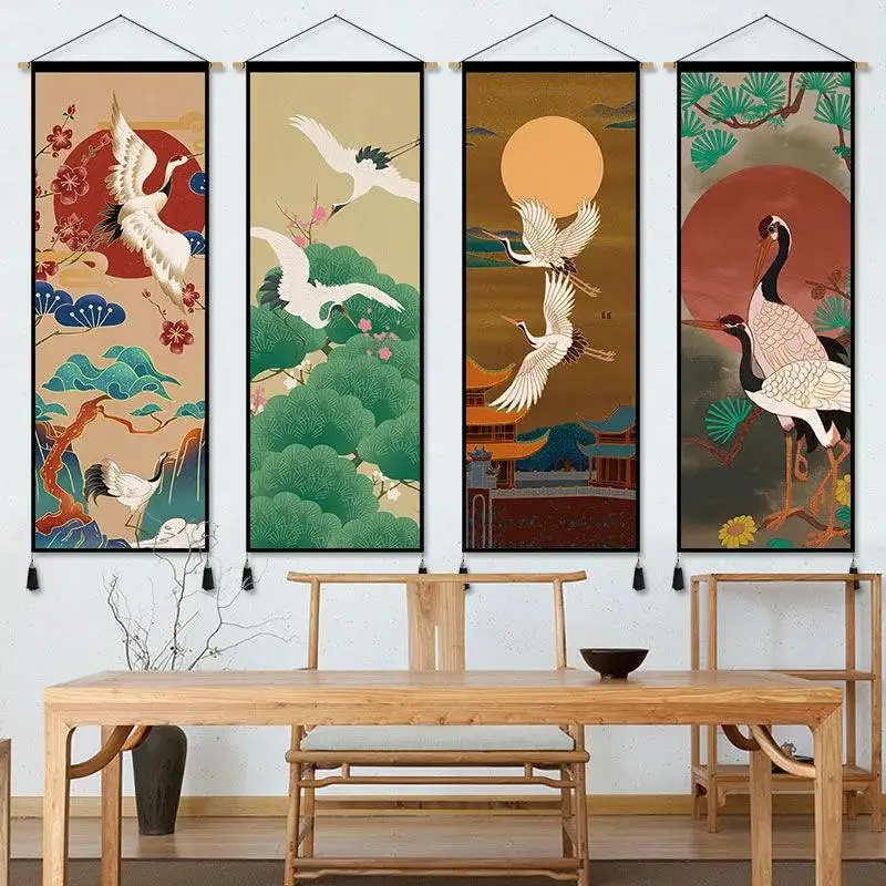 

Chinese Style White Crane Decoration Canvas Wall Painting Art Bedroom Living Room Wall Art Wood Scroll Paintings Art Poster