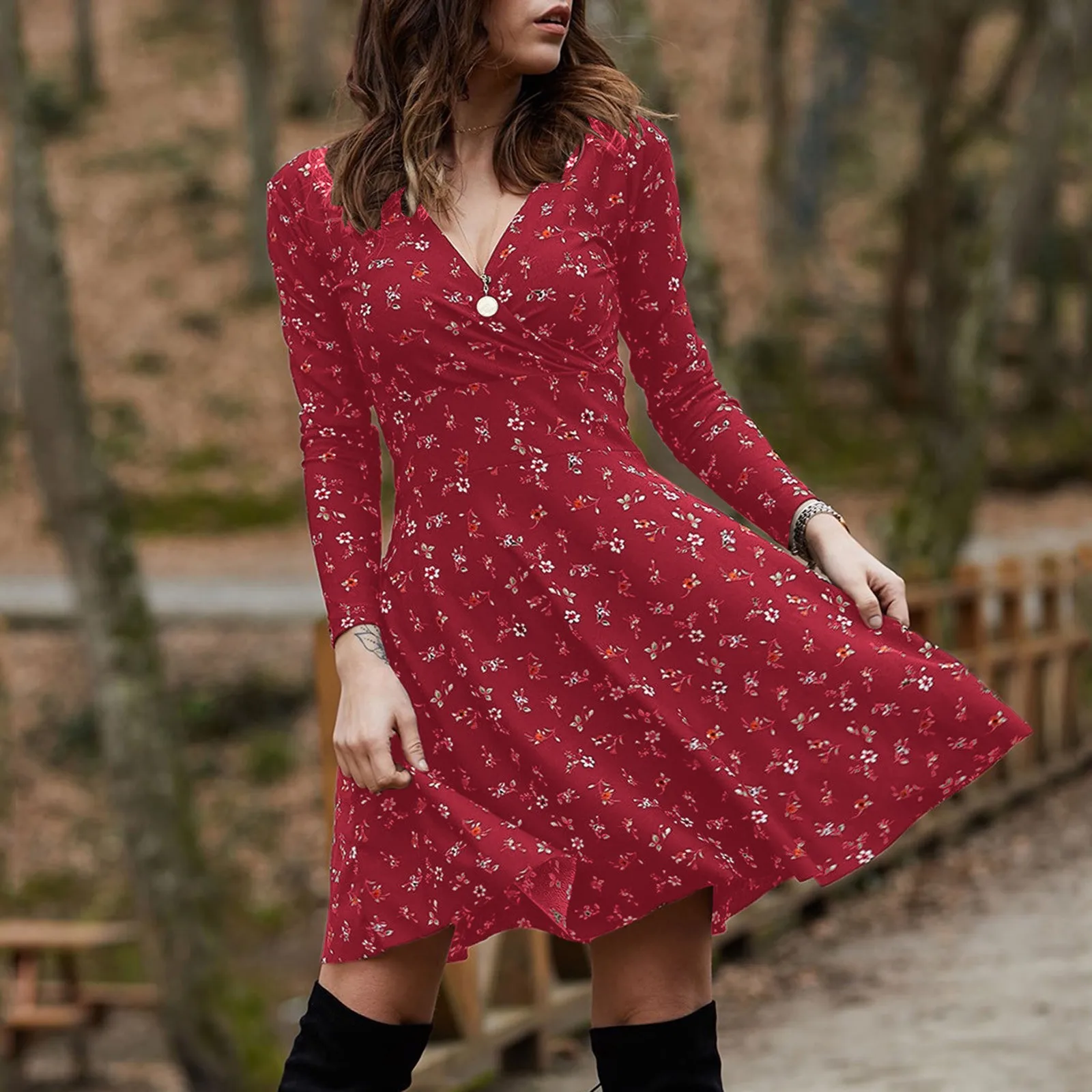 Women Bohemian Dress V Neck Summer Dresses Manches Long Sleeve Robe Retro Elegant Party Club Casual Dress Female Dresses 2023