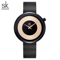 Shengke Jurk Vrouwelijke Horloge Vrouwen Metalen Mesh Mode Klok Vintage Design Dames Horloge Luxe Merk Klassieke Bayan Kol Saati