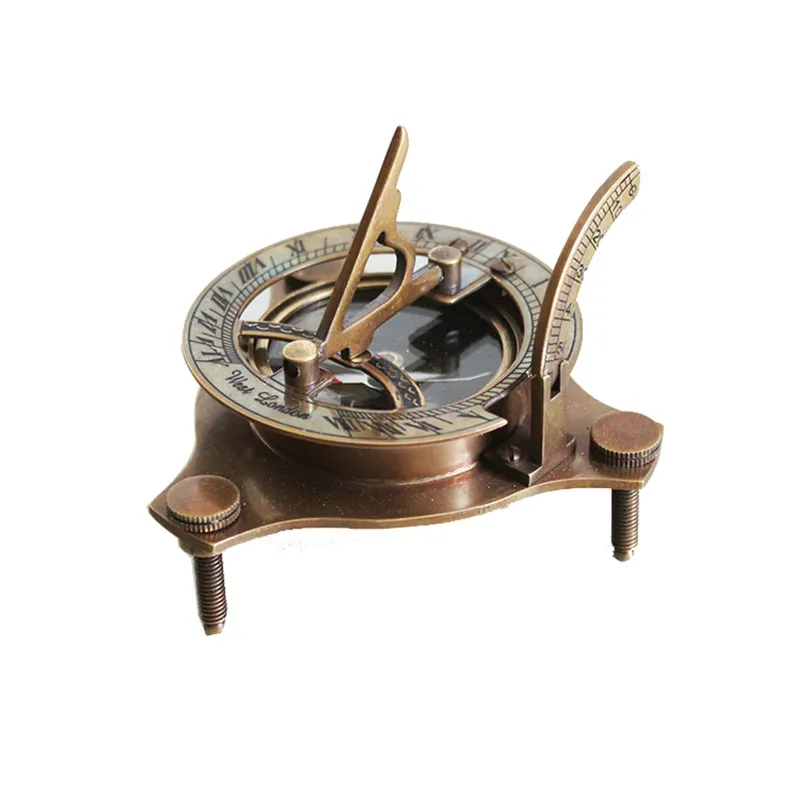 

Handmade Nordic Brass Navigation Sundial with Compass Compass Navigation Vintage Ornament Decoration Design Lucky Artwork