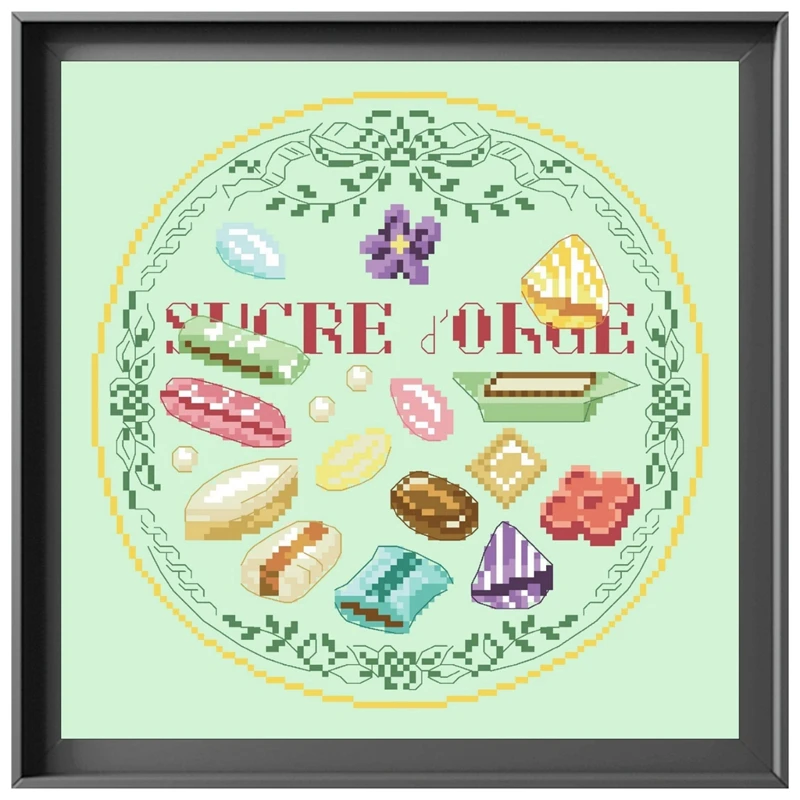 Candies cross stitch kits foods aida fabric 18ct 14ct 11ct light green cotton thread embroidery kits DIY craft set