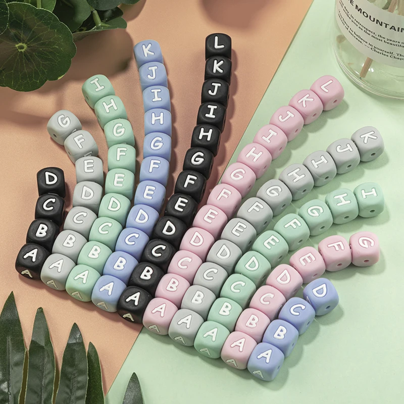 TYRY.HU 500pcs 12mm Silicone English Letter Beads Alphabe Wood Beads Food Grade Silicone Chewing Beads DIY Baby Teething Toys