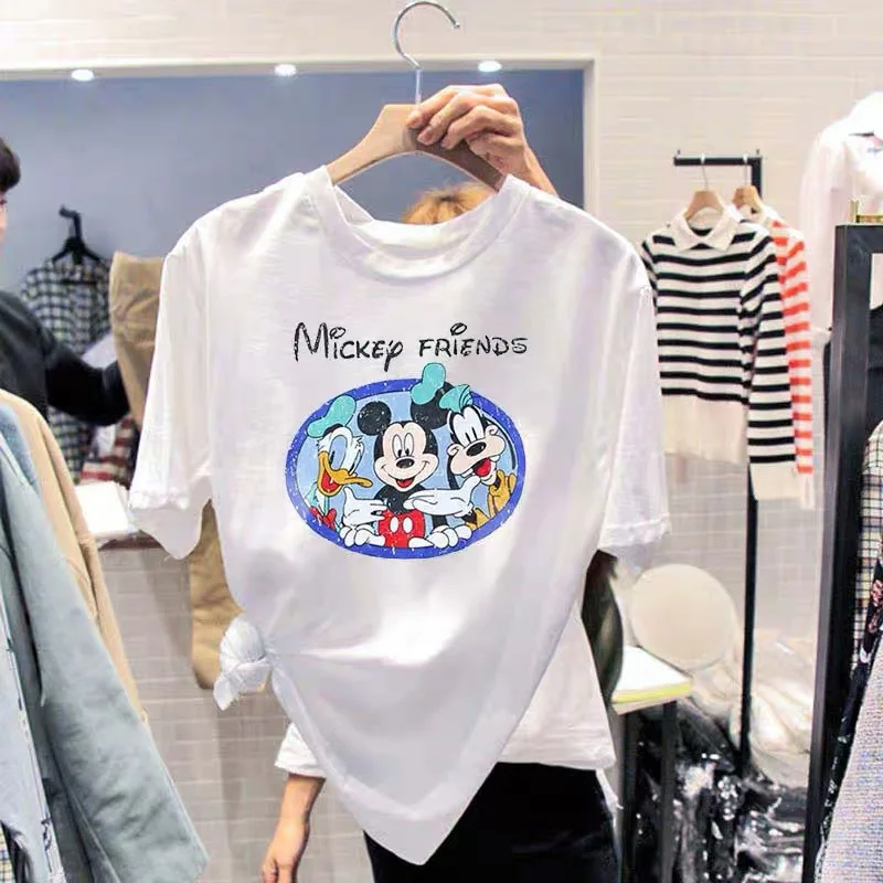 Mickey And His Friends Women Short-Sleeved T-shirt Cartoon Summer Wear For Women Korean Version Of The Loose Half Sleeve Kawaii