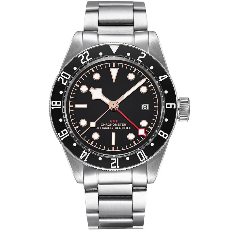 41mm Corgeut Design Luxury Custom Sterile Dial Men\'s Watch Lume Schwarz Bay GMT Automatic Military Sports Swimming Mechanical
