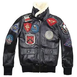 2020 Lovers TOP GUN Genuine Jacket Wool Collar Real Thin Sheepskin Leather Pilot Coat Plus Size 5XL Can Customized