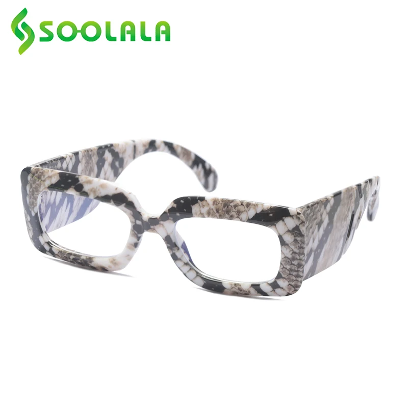 

SOOLALA Rectangle Anti Blue Light Reading Glasses Women Ladies 2021 Full Frame Wide Arms Reader Magnifying Presbyopic Glasses