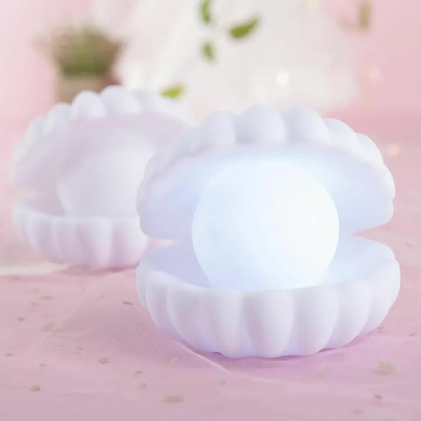 Guscio in vinile perla luce notturna decorazione Desktop creativa ornamenti lampada da notte, Mini camera da letto comodino batteria luci notturne regali
