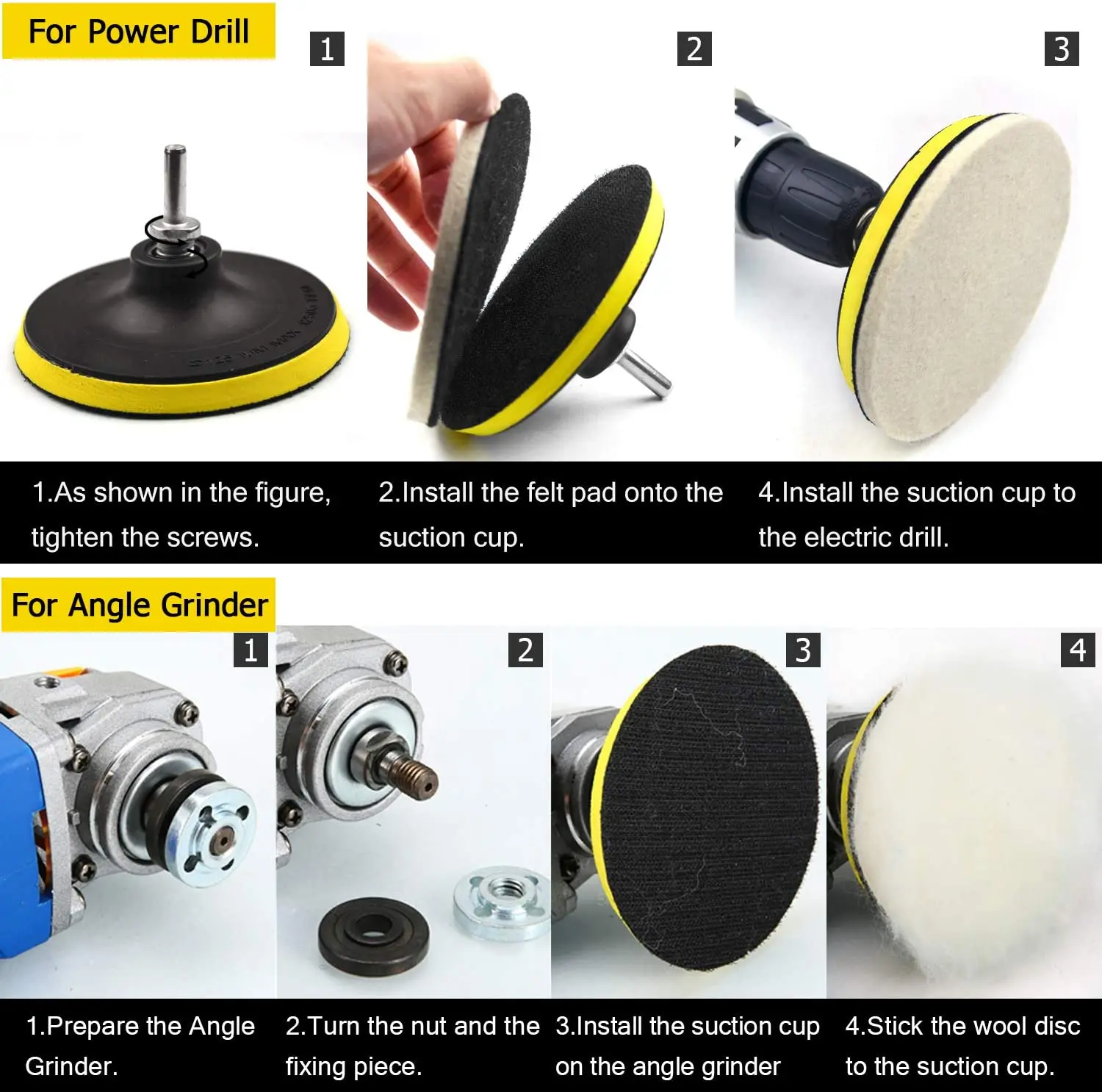 Poliwell 5 Inch 125Mm Vilt Wheel Polish Pad Wollen Waxen Pad En Klittenband Backing Plaat Kit Voor auto Polijsten En Waxen