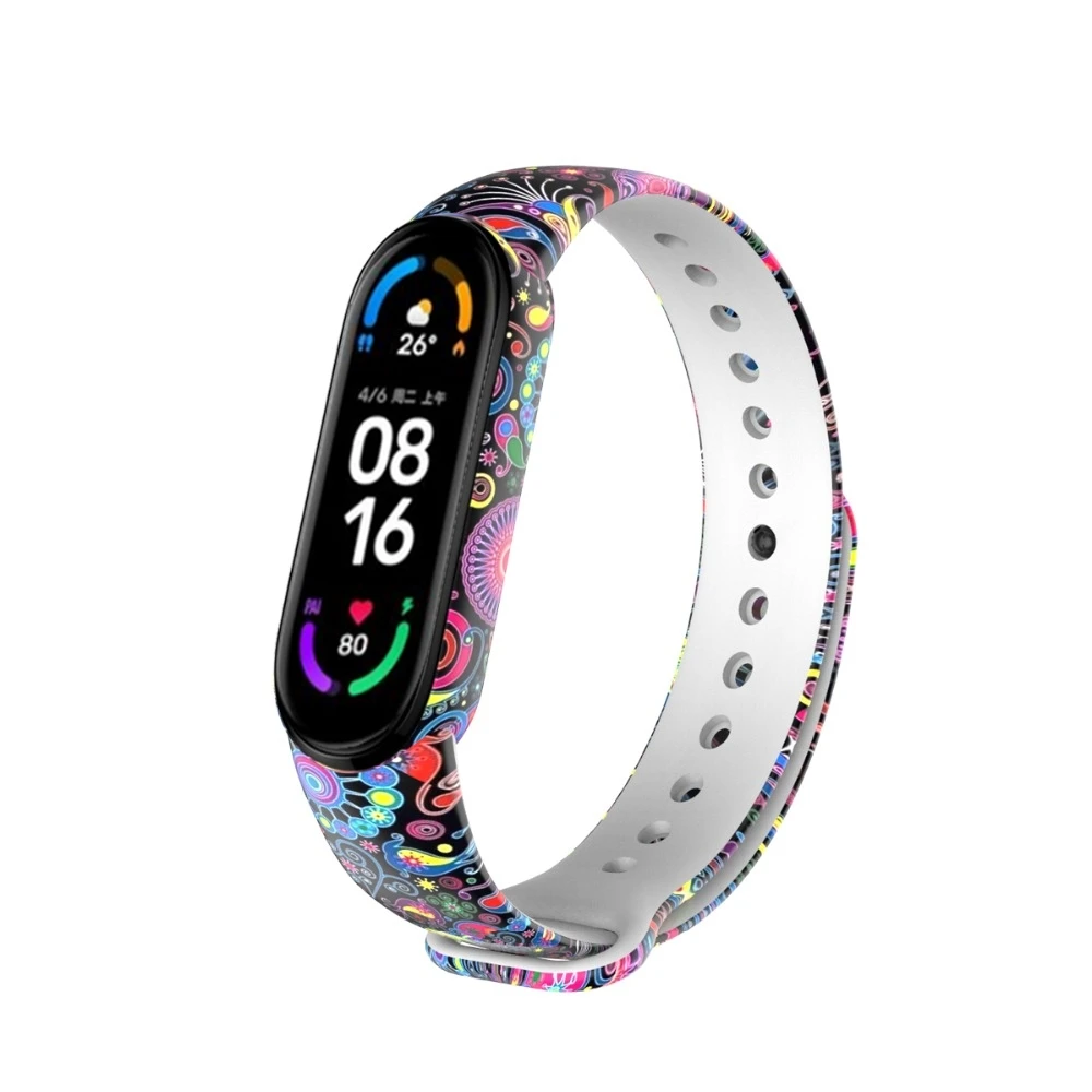 Geschilderd Patroon Band Voor Mi Band 4 5 6 3 Voor Xiaomi Band 6 5 4 3 Siliconen Armband Vervanging zachte Polsband Sport Horloge Band
