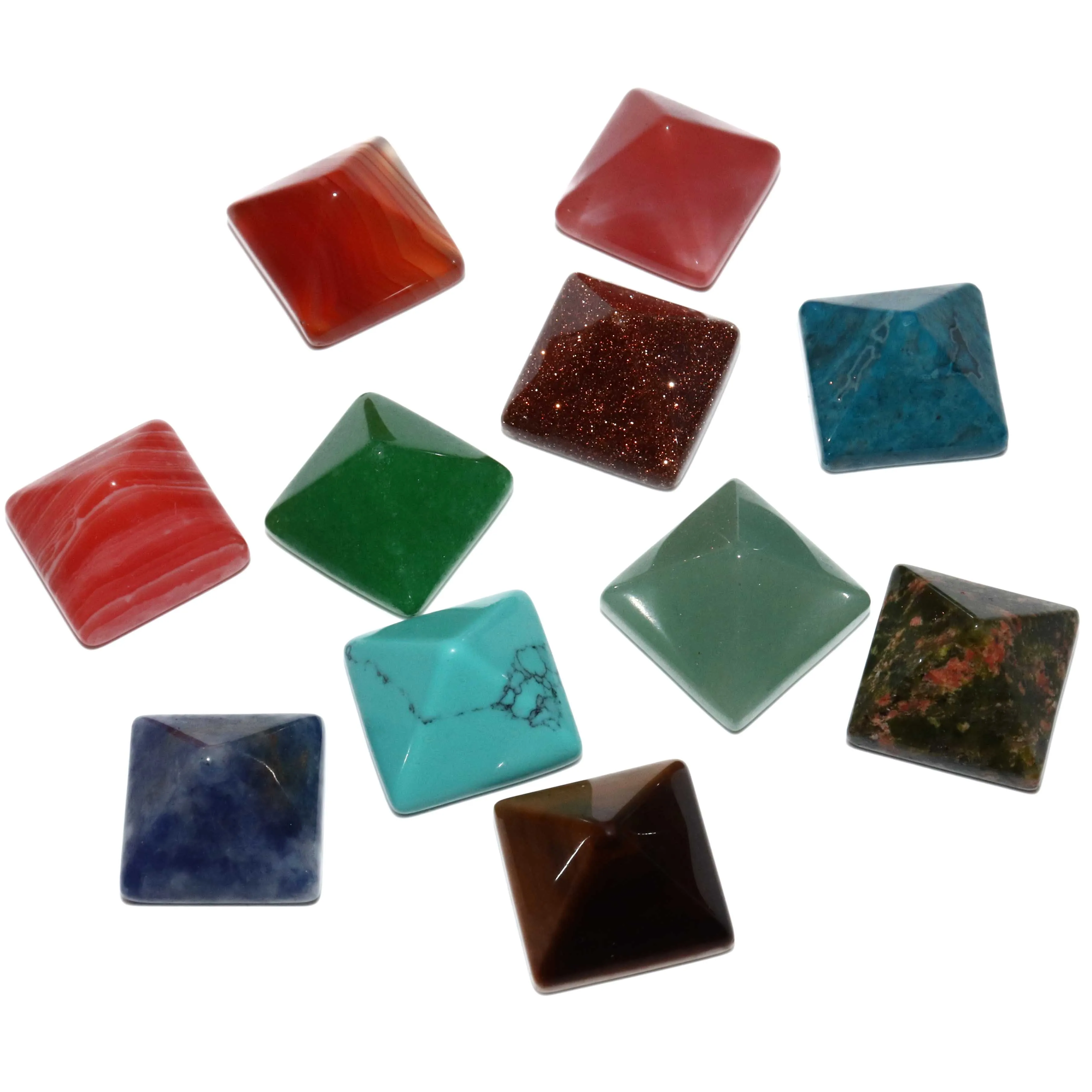 10pcs / lot 8/12/14mm Natural Stone Geometric Square Pyramid Beads Cameo fit Pendant For Jewelry Charm Diy Accessories Necklace