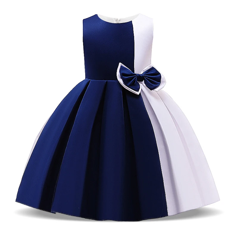 Summer Kids Color Stitching Dress For Girl Children Costume Bowknot Party Princess Dresses Girls Vestido Sleeveless Clothes