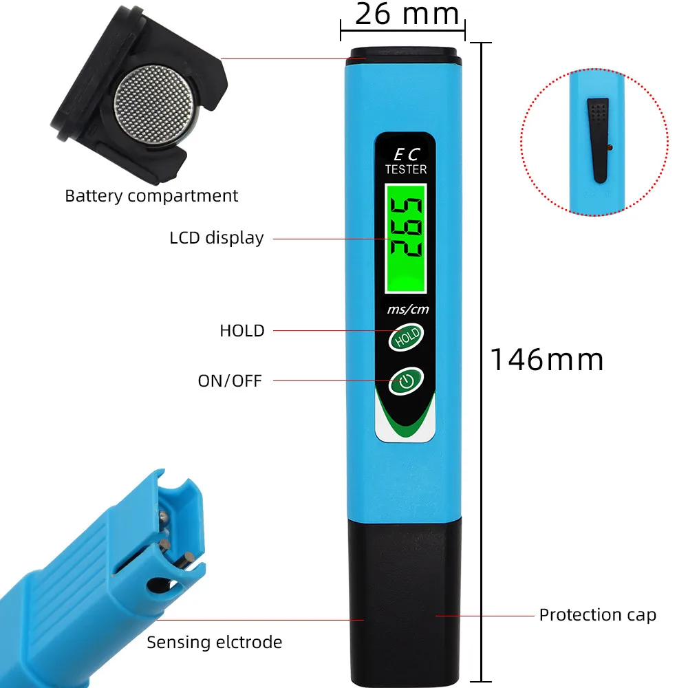 Medidor de EC-963 hidropónica Digital LED, probador de conductividad ATC, Monitor de calidad del agua para piscina y Acuario, 40% de descuento