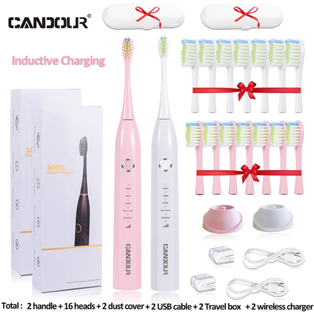 CANDOUR sonic electric toothbrush rechargeable Waterproof 15 Modes IPX8 Replaceable Brush Head Toothbrush  USB Charger for Adult