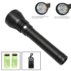 Super Brightness XHP70.2 LED Yellow Light 4000 Lumens Diving Flashlight Tactical 26650 Torch Underwater 100M Waterproof