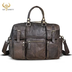 Men Real Genuine Leather Vintage Large Capacity Travel Briefcase Business 15.6