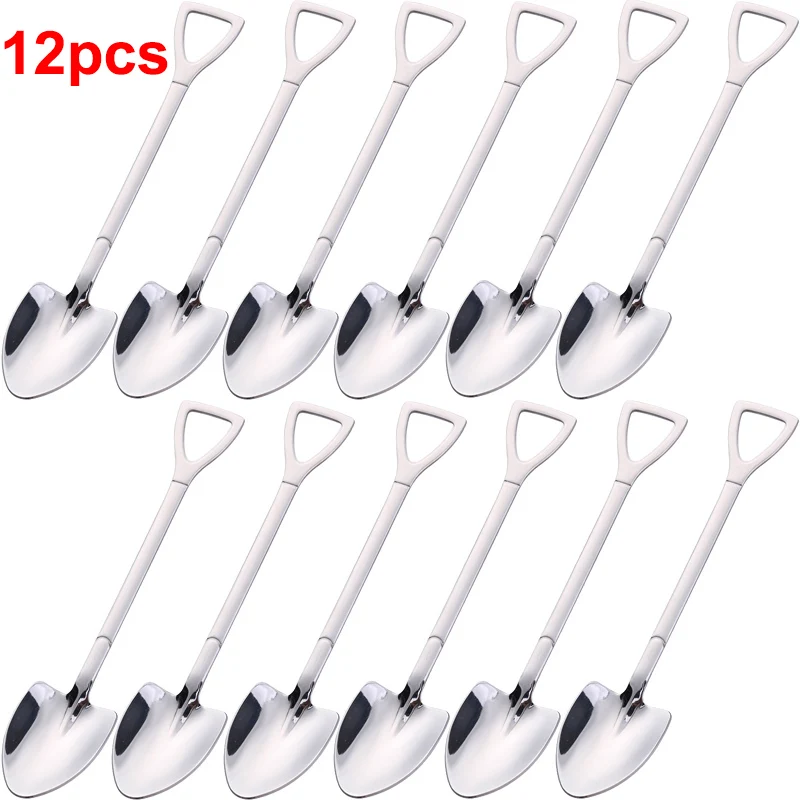 6-12 pcs Funny Stainless Steel Coffee Spoon Set Ice Cream Dessert Shovel Pointed Fruit Salad Watermelon Mixing Stirring Kit Gift