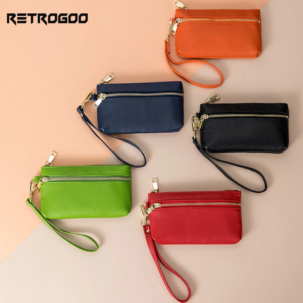 RETROGOO Fashion Genuine Leather Wallet Clutch Zipper Female Long Small Coin Purse Brand New Design Soft Mini Card Cash Holder