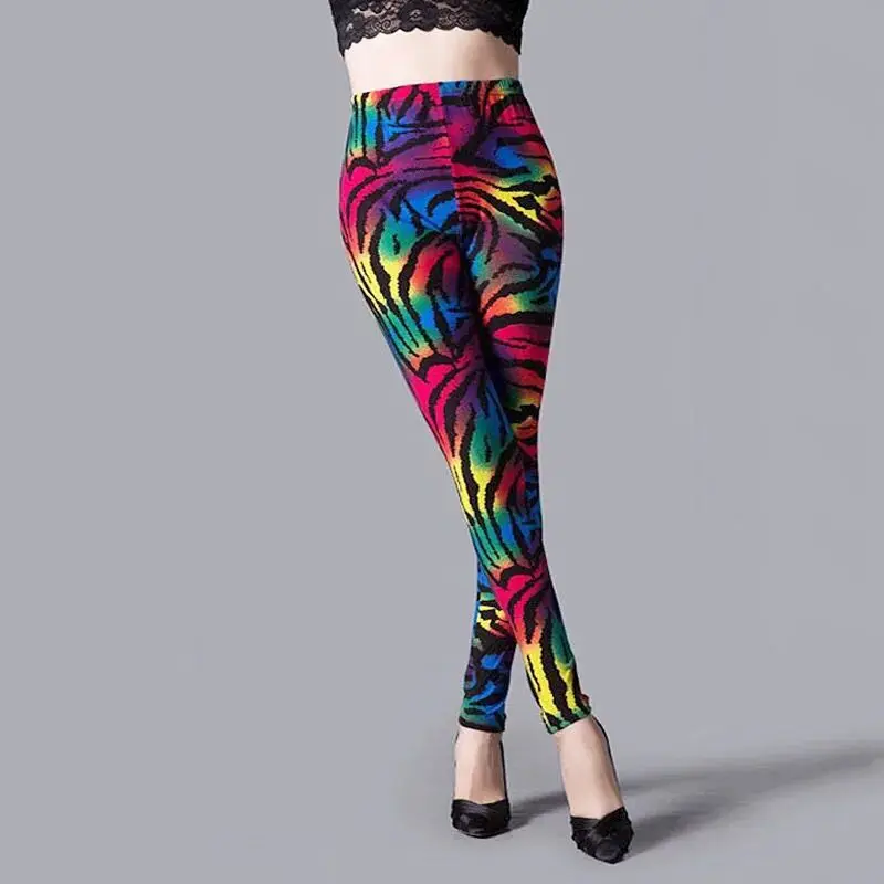 VISNXGI Leopard Print Leggings Women Stretch Workout Push Up Ankle Length Polyester Fitness Knitted Ankle-Length Colorful Bottom