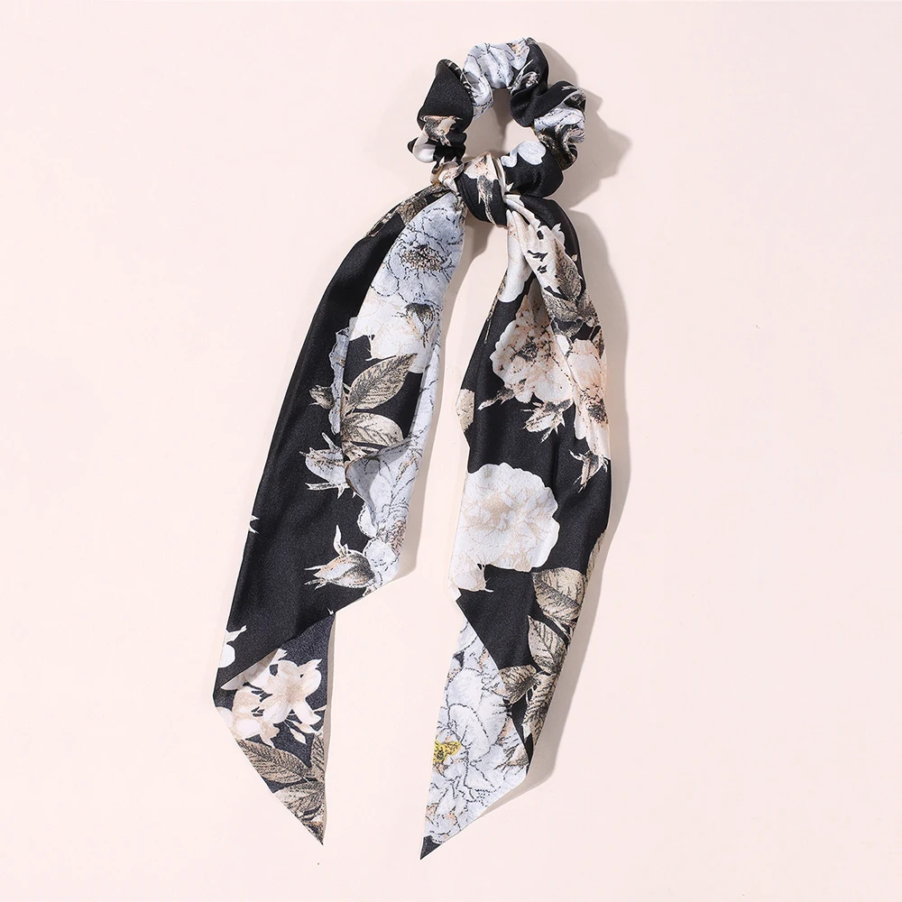 New Fashion Print Bow Scrunchies Nastro per capelli per donna Fascia elastica per capelli Ragazze Equiseto Cravatte per capelli Accessori per capelli