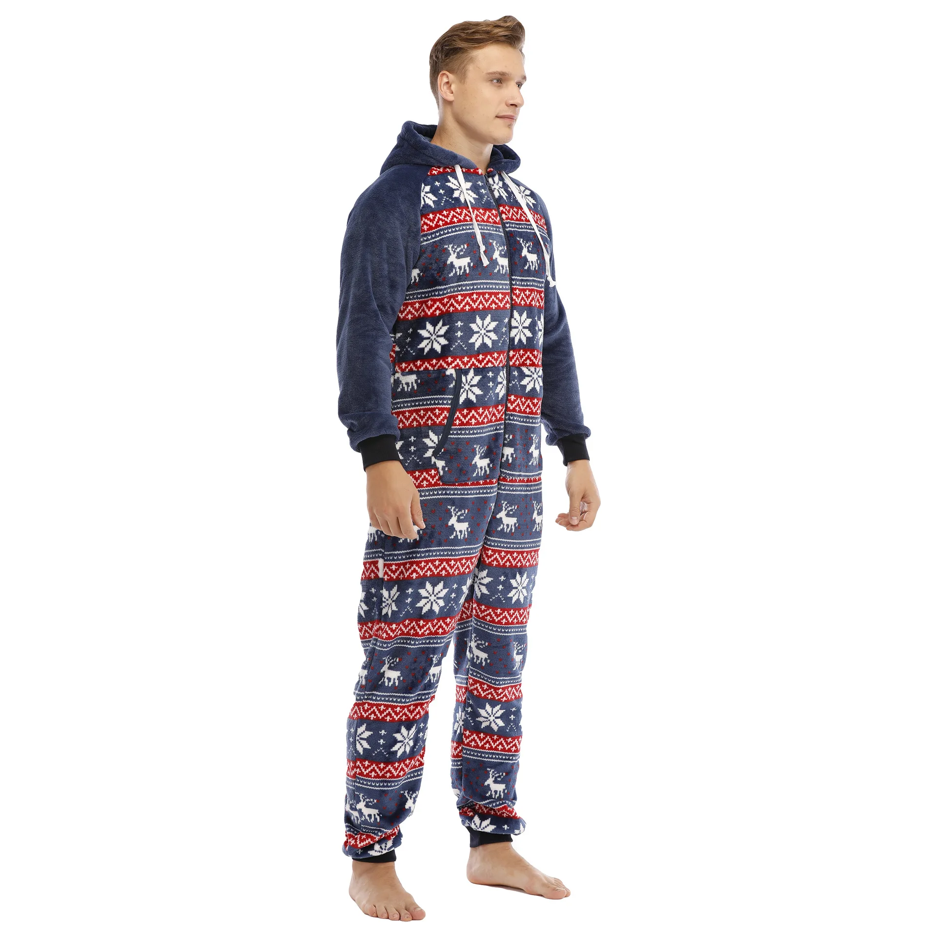 Pijamas navideños de franela para hombre, sudaderas con capucha, ropa de calle cálida, monos de pijama de manga larga, monos de invierno