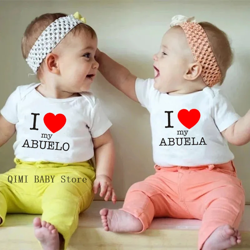 

I Love My Abuela Abuelo Baby Bodysuit Cute Newborn Baby Rompers Summer Short Sleeve Bodysuits Cotton Baby Boy Girl Clothes