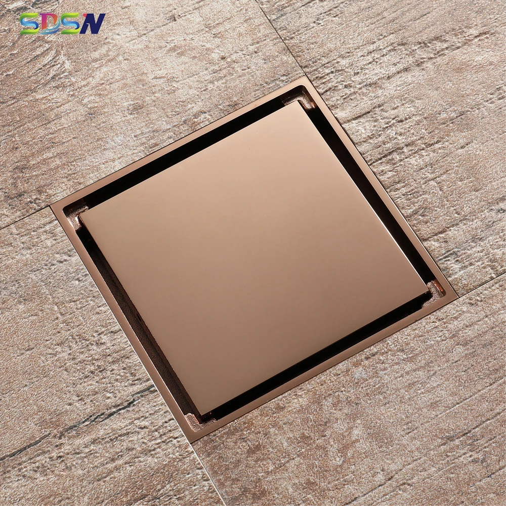 Rose Gold Floor Drain SDSN Deodorization Square Bathroom Floor Drainer 100x100mm Balcony Floor Drain Antique Bath Shower Drain