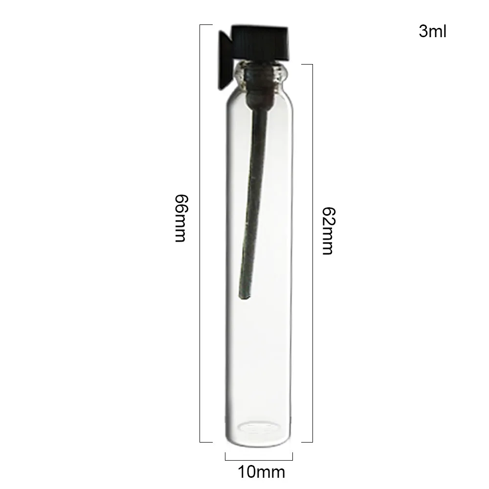 투명 블랙 마개가 있는 유리 향수병, 500x1ML, 1.5ML, 2ML, 3ML, 향수 샘플 바이알, 시험용 향수병