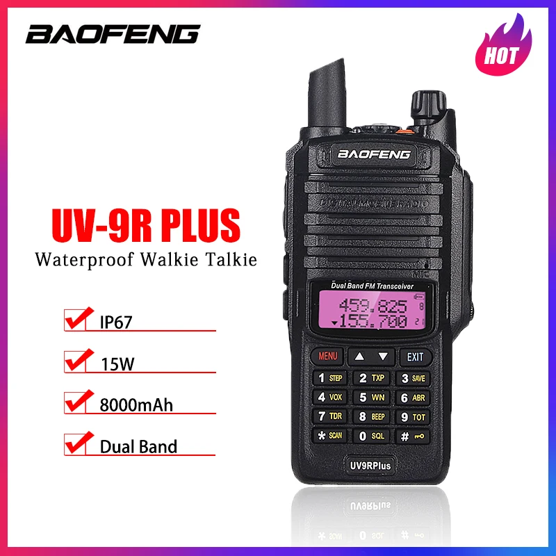 BAOFENG UV-9R PLUS Walkie Talkie Waterproof IP67 Transceiver Dual Band 8000mAh 15W High Power Portable Two Way Radio for Marine