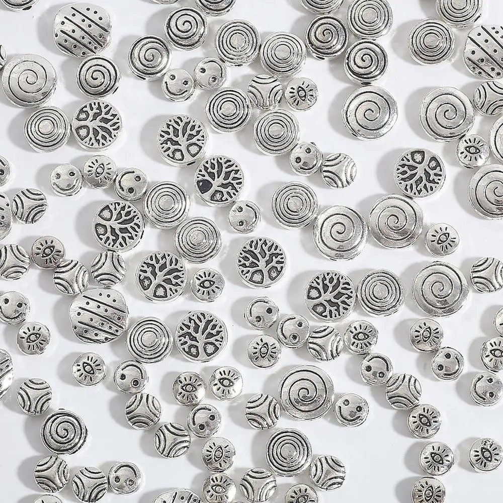 20-50pc 6/7/8/9/10mm Tibetan Antique Silver Plated Metal Beads Charms Spacer Beads For Jewelry Making Needlework Diy Accessories