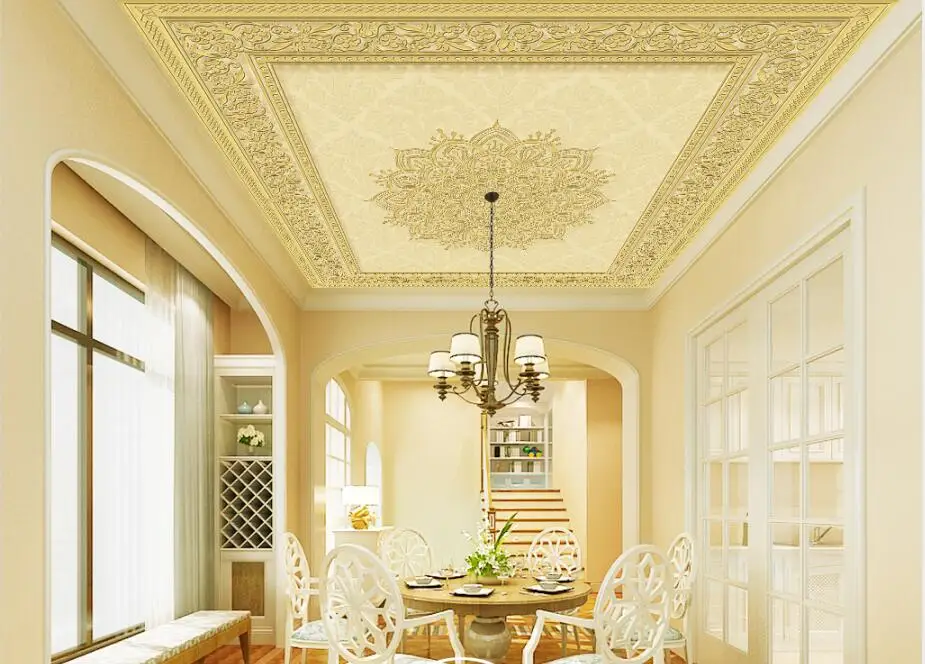 

Custom 3D Mural Wallpaper Golden three-dimensional relief European style ceiling mural