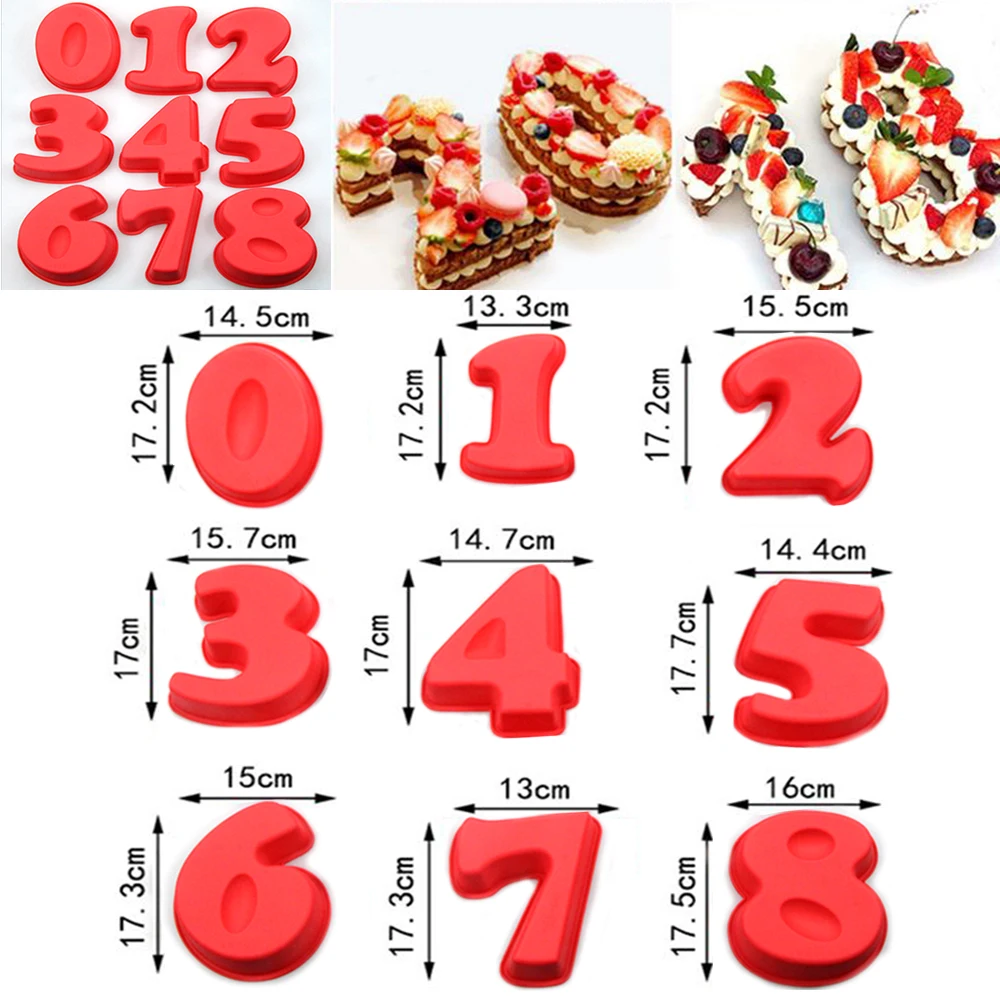 Large Size Silicone Digital 0-9 Cake Mold Cake Numbers Shape Cake Mould Decoration Tool for Wedding Birthday Anniversary