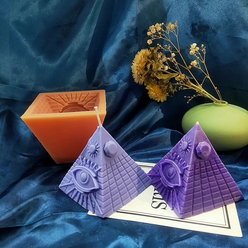 Nordic Silicone Mold Pyramid with Goddness Eye Candle Mold Architecture Silicone Clay Resin Mould Fondant Cake Accessories