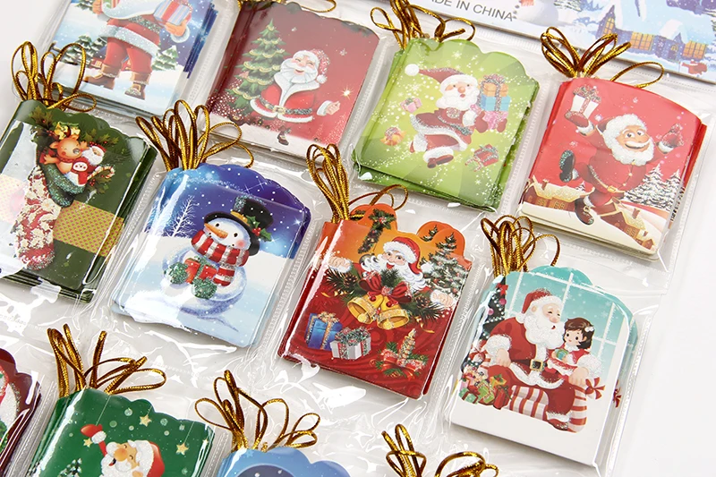 128 PCS Christmas Mini Small Card Christmas Tree Decoration Supplies Gold Line Sling Christmas Greeting Wish Gift Card