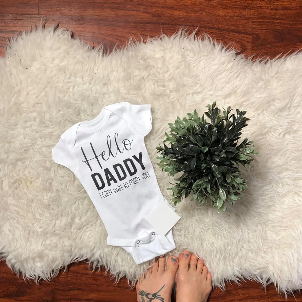 Hey Daddy/grandma/grandpa/auntie I Can\'t Wait To Meet You Newborn Baby Summer Short Sleeve Bodysuits Casual Baby Playsuit Ropa