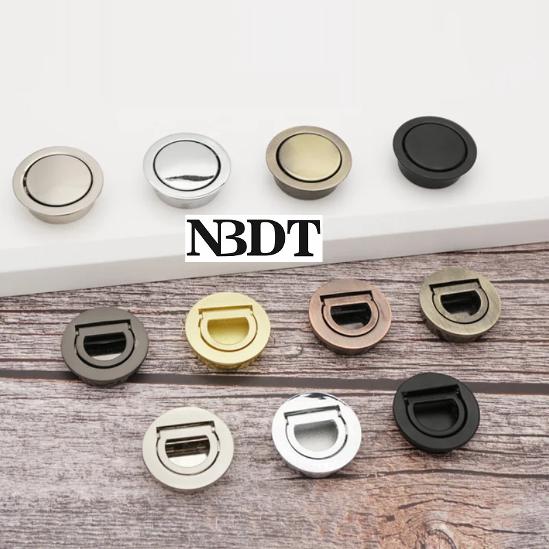 10Pcs/Lot Zinc Recessed Inlaid Flush Knob Flap Ring Pull Cabinet Cupboard Deck Hatch Door Knobs Matte Black Bronze Gold