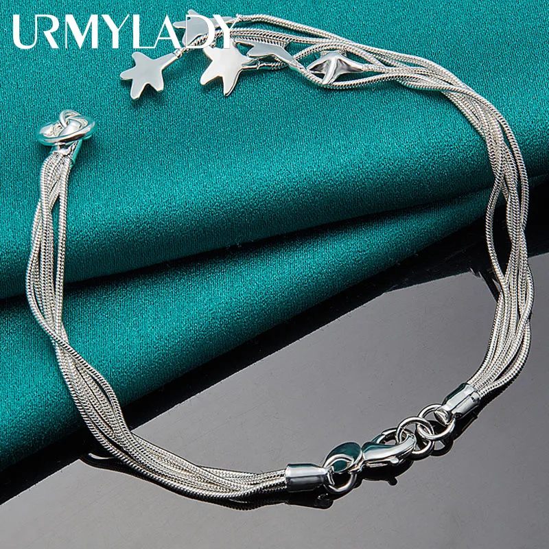 

URMYLADY 925 Sterling Silver Five Stars Snake Chain Bracelet For Women Wedding Party Fashion Gift Jewelry