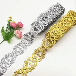 3 Yards Gold Embroidered Lace Iron On Cosplay Costume Trims Appliqued Gold and Sliver Metallic Tape 3-4CM