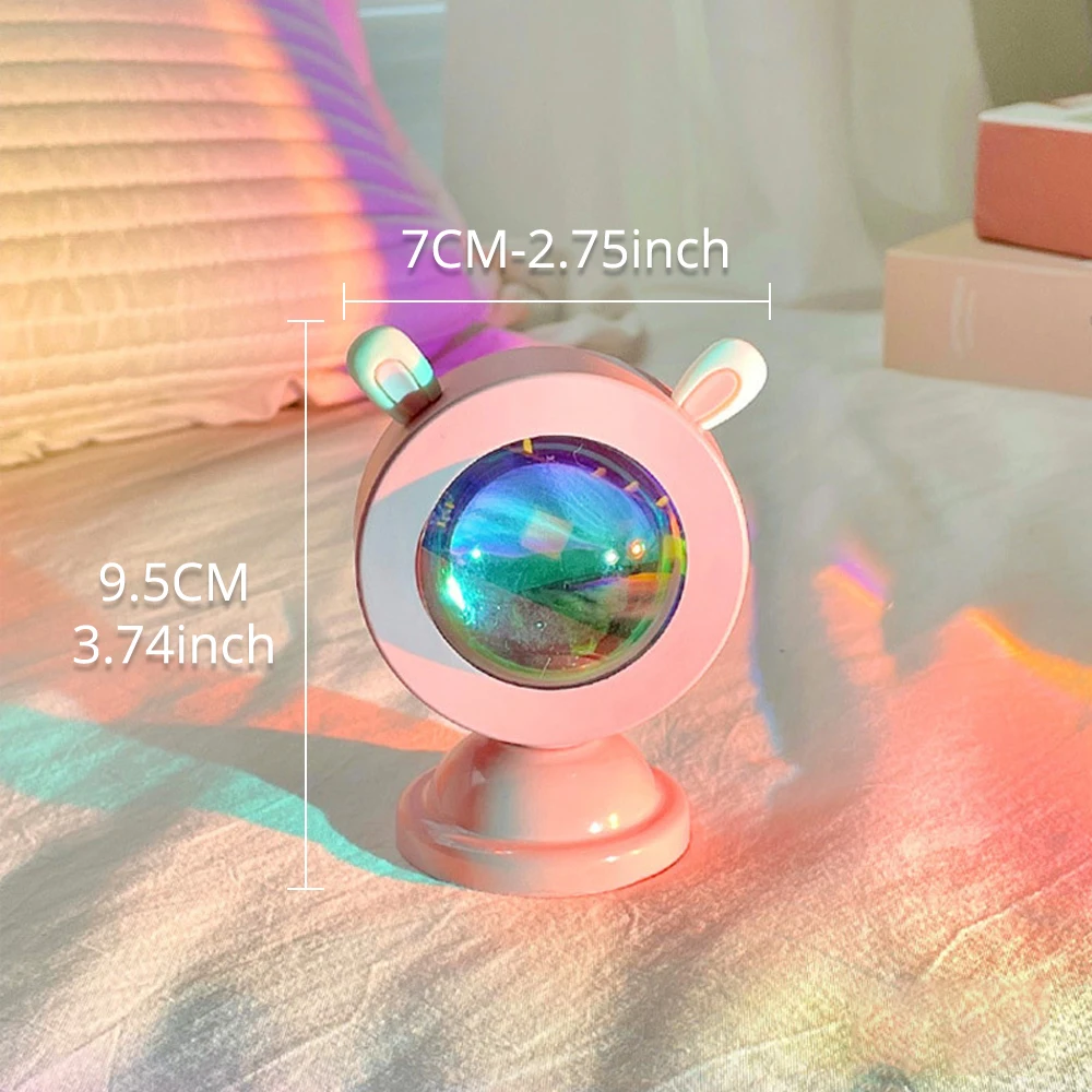 LED Sunset Projection Lamp Rainbow Atmosphere Cat Ear Night Light Sunset Light Bedroom Room Background Wall Tiktok Table Lamp