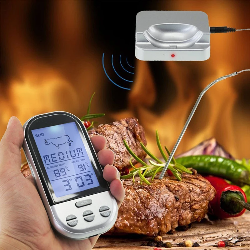 Digital BBQ Meat Thermometer Wireless Probe Grill Oven Portable Food Thermomet Remote Timmer Picnic Barbecue Thermometer Outdoor