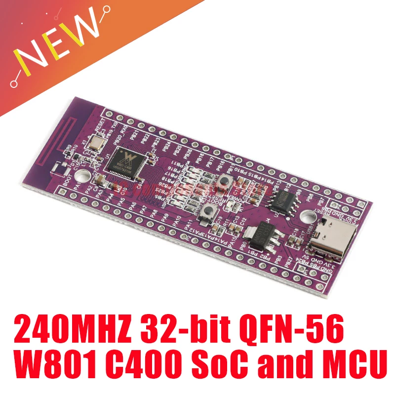 W801 Microcontroller 240MHZ 32Bit WiFi Bluetooth Dual-mode Development Board QFN-56 C400 SoC MCU Chip Development Low Power