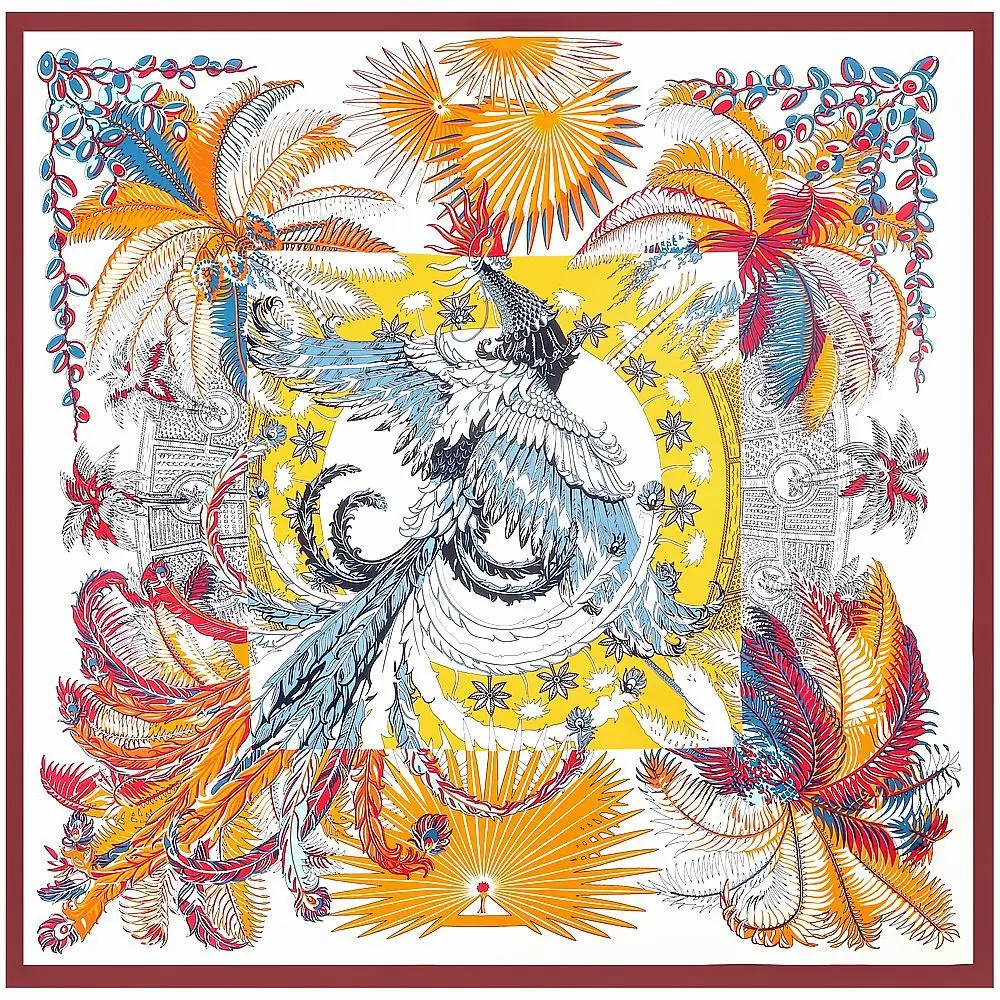 130cm New Phoenix Design Bandana Fashion Brand Scarf 100% Silk Square Scarf Shawl Women Kerchief Scarves For Ladies Hijab